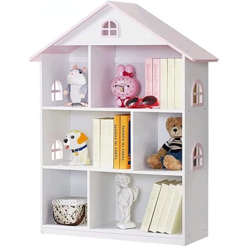 Wooden Dollhouse Bookshelf 3-Tier Doll House Bookcase Kids Books Toys Storage Organizer Shelves for Children's Bedroom Playroom Kindergarten Nursery Gift for Boys Girls Ages 3-8 Years Old