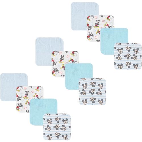 Disney Baby Washcloths 12 Pack – Ultra Soft Baby Wash Cloths, Lilo & Stitch (Stitch & Angel), Winnie the Pooh & Mickey Mouse, Absorbent Newborn Bath Essentials
