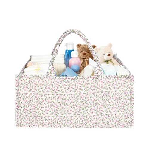 EHZYP Floral Quilting Diaper Caddy Organizer, Quilted Diaper Bag, Stylish Nursery Storage Basket, Gift for Baby Shower, Diaper Caddy Organizer for Changing Table, Newborn Essentials, Pink Floral