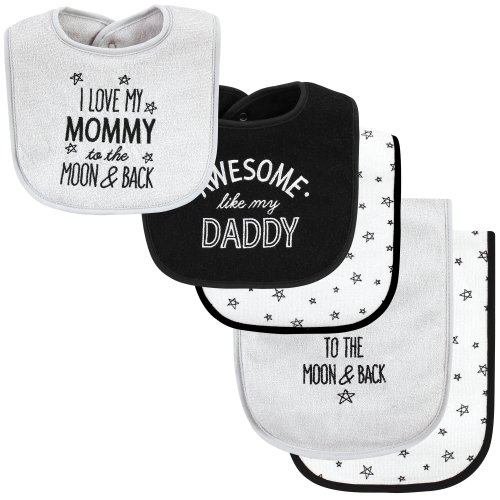 Hudson Baby Baby Cotton Terry Bib and Burp Cloth Set, Mom Dad Moon And Back, One Size - Mom Dad Moon And Back - One Size