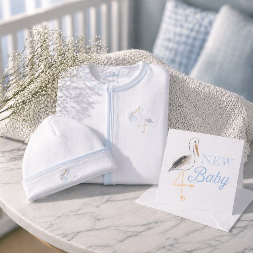 Baby Boy Vintage Stork Footie Gift Set