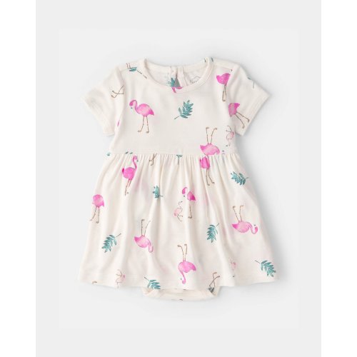 Baby Girl Flamingo PurelySoft Short-Sleeve Bodysuit Dress - Ivory | Carter's