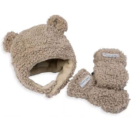 7AM Enfant Cub Set Teddy - Soft and Fluffy Plush Lining Like Bear Cubs, Machine Washable | Warm Coziest Hat & Mittens Set