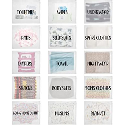 15 Pack Hospital Bags for Labor and Delivery,11 x 14 Inch Maternity Hospital Bag Essentials for Mommy Dad Newborn Baby,Diaper Bag Organizing Pouches Resealable Frosted Pre Packed Bag for First Time New Mom Must Haves