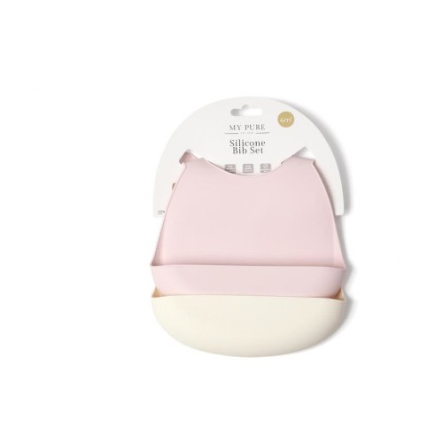 2pc My Pure Silicone Baby/Toddler Feeding Bib Set - Blush and Pannacotta 4M+