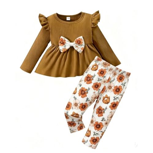 Baby Girl Clothes Toddler Girls Fall Outfit Long Sleeve Infant Clothing Set | Cute Shirt & Pants, Fall Clothes, Winter Indoor, Photos Outfits, 2 Pieces Set, Gifts, Easy Care, Washable, Baby Essential