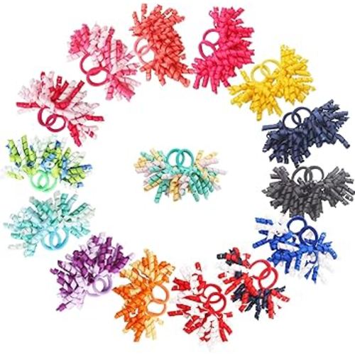 CellElection 30PCS Baby Girl Hair Ties Colorful Curly Korker Bow Grosgrain Ribbon Hair Bows Ponytail Holders Hair Accessories for Girls Toddlers Kids Children in Pairs