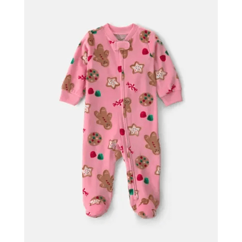 Baby Girl Christmas Gingerbread 2-Way Zip DreamPlush Sleep & Play Pajamas - Pink | Carter's