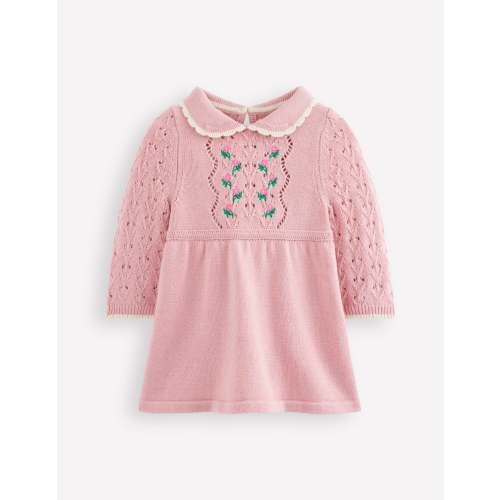 Pointelle Knitted Dress-Vintage Pink