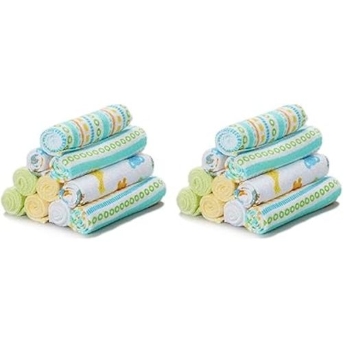 Spasilk Baby Washcloth Wipes Set for Newborn Boys and Girls, Soft Terry Washcloth Set, Pack of 20, Yellow Lines