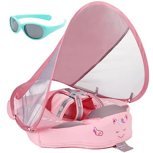 Mambobaby Float with Canopy and Tail New Upgraded Non-Inflatable Baby Pool Float Mambo Float Swim Trainer Solid Infant Swim Float Adjustable Pearl Foam Baby Swim Ring