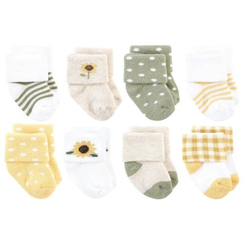 Hudson Baby Basics Infant Baby Cozy Terry Socks 8-Pack, Golden Bloom, 6-12 Months