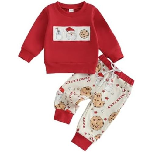 BULINGNA Toddler Baby Boy Girl Christmas Outfits Print Long Sleeve Tops Jogger Pants Sets Infant Xmas Fall Winter Clothes