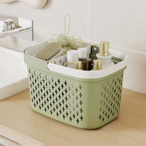 Shower Caddy Organizer, Plastic Bathroom Storage Basket, Adjustable Tension Pole Shelf for Shower Wall Mount, Rustproof Wire Mesh Laundry Hamper for College Dorm Bath Accessories