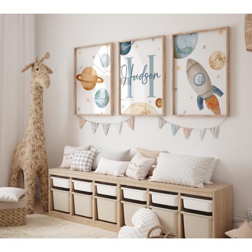 Personalized Space Nursery Prints, Baby Boy Nursery Decor, Space Theme Decor, Kids Print Set of 3, Space Nursery Wall Art, Boys Room Decor