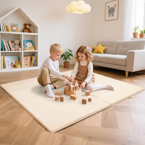 59x59Inch Baby Play Mat Foldable | Waterproof Playmat Infant | Soft Padded Foam Floor Mat for Kids Playroom | Non-Slip Crawling Removable Cover Washable Crawling Playmat Child