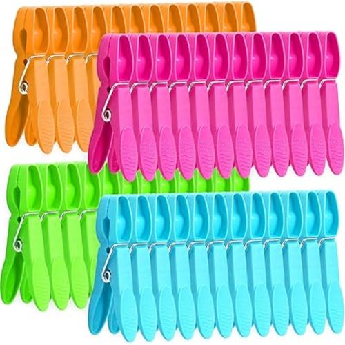 Clothes Pins,48 Pack Colored Plastic Clothespins, Clothes Pins Heavy Duty Outdoor, Non-Slip Laundry Clips for Hanging Clothes, Towels, Crafts, Picture, Clips Food Package Clips