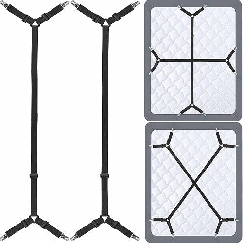 Bed Sheet Holder Straps - Sheet Straps Adjustable Bed Sheet Clips Fasteners Keep Sheets Stays in Place,2Pcs/Set Black