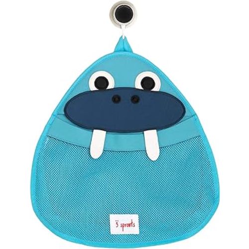 3 Sprouts Bath Toy Storage Organizer - Durable Tub Toy Holder with Mesh Net Basket for Bathtub Toys, Shower Caddy, Walrus