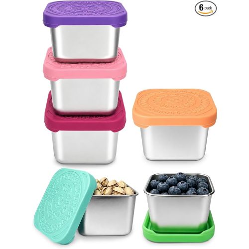 HTEVW 6 Pack Stainless Steel Snack Containers for Kids, 6 oz Food Container