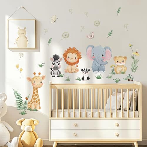 Cartoon Wall Stickers Jungle Animals Wall Decals for Kids Bedroom Nursery & Play Room Baby Room Decor