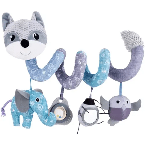 Jollybaby Crib Stroller Car Seat Toys for Baby 0-3-6-9-12 Months, Tummy Time Hanging Sensory Toys for Newborn with Music Box and Teether, Spiral Carseat Toy for Infant Boys Girls Gifts (12-Grey Fox)