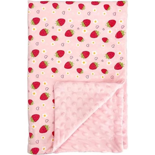 Strawberry Pink Baby Blanket - Ultra Soft, Lightweight & Breathable, Dotted Backing, Plush Nursery Crib Throw for Newborn Infant Toddler, 30x40 Inch