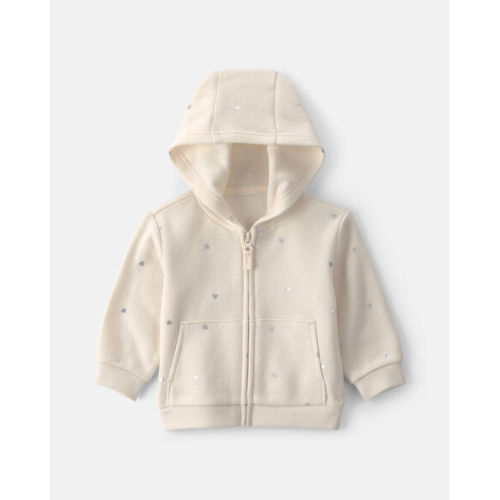 Baby Girl Heart Fleece Zip-Up Hoodie - Cream | Carter's