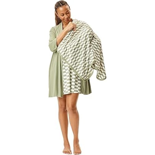 Motherhood Maternity Womens Nursing Chemise Nightgown, Robe and Swaddle 3-Piece Set