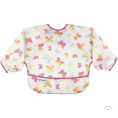 Tiny Twinkle Mess Proof Baby Bib,Waterproof Smock Baby Bib for Eating,Machine Washable Long Sleeve Bib,Baby Led Weaning,Toddler Bib (Butterflies, Small 6-24 Months)