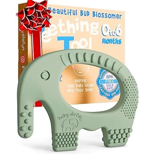 Baby Elefun Baby Teething Toys 5X Pain Relief Zero Delay 0-6 Months, Olive