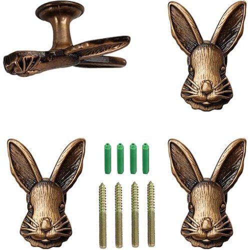 Rabbit Coat Hooks, Animal & Decorative Wall Hooks Rack Hangers for Hanging Hats, Jackets, Bags, Towels, Keys, Scarves - Home & Kitchen Wall Hangers - 4 Pieces