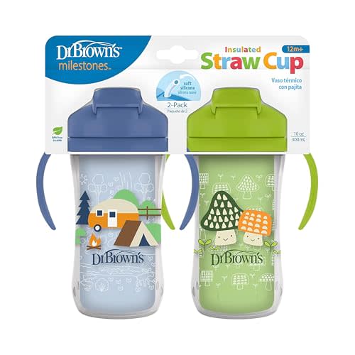Dr. Brown's Milestones Insulated Sippy Cup, Blue & Green, 2-Pack