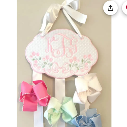 Monogram Hair Bow Holder: Floral Pattern- Hair Ribbon Organizer