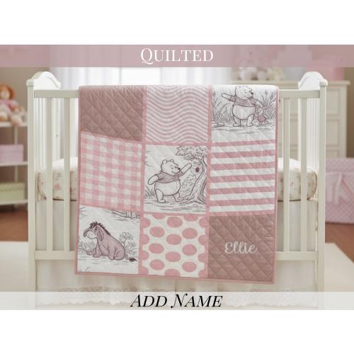 Winnie the Pooh Pink Toile Quilt Blanket Personalized Girl Name Gift Idea Throw Blanket Custom Baby Name Gifting Idea Birthday Gift for Girl