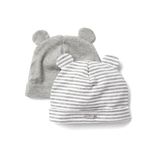 Baby First Favorite Stripe Bear Hat (2-Pack) in light heather gray