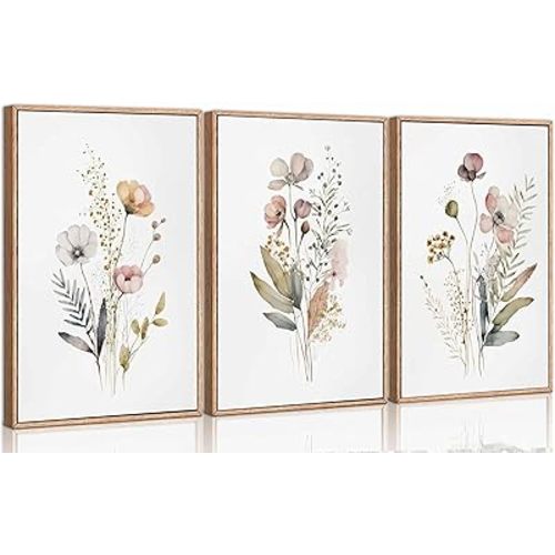 3Pcs Watercolor Wildflower Canvas Wall Art Modern Minimalist Colorful Botanical Floral Painting Pictures Wall Decor Flower Poster Print Artwork for Living Room Bedroom Woman's room Decoration Unframed