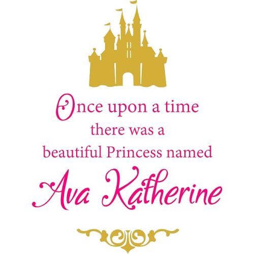 Once Upon A Time There was A Beautiful Princess Named Personalized Custom Name Wall Decal Sticker Customized Sign Monogram Stencil Baby Girl Nursery Room Decor Mural Art Gift Castle Fairytale