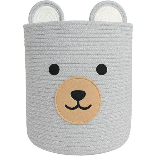 Bear Basket for Nursery, Baby Baskets for Storage, Baby Shower Baskets, Laundry Basket, Storage Hamper for Children Kids Toy Plant Indoor Corner (Light Grey)