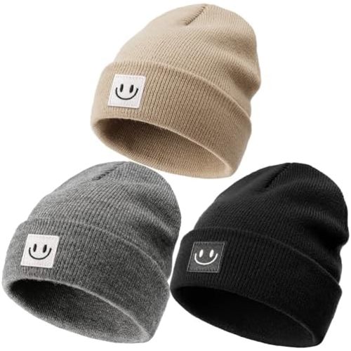 FURTALK 3 Pack Toddler Kids Beanie Baby Winter Hat Knit Boys Girls Kids Embroidered Warm Cap