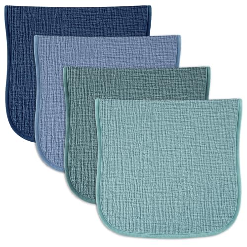 Baby Muslin Burp Cloths 20x10in - Ultra Soft & Absorbent, Neutral Colors, Reusable Burp Cloths for Baby Boys & Girls – Newborn Essentials for Drooling & Burping 4Pack(Blue&Green)