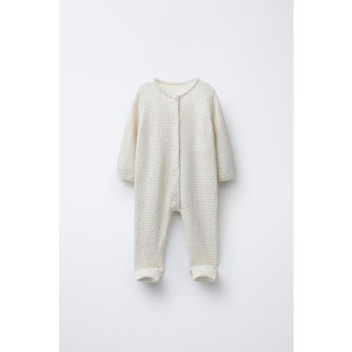 CONVERTIBLE COTTON, SILK AND CASHMERE TEXTURED KNIT JUMPSUIT WITH FOOT - Mid-ecru | ZARA United States