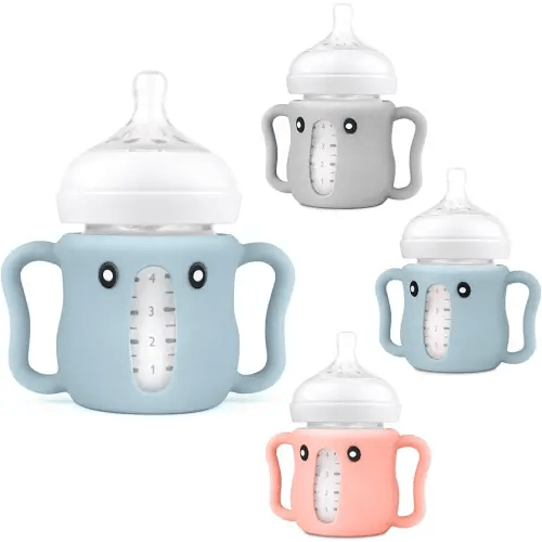 3 Pack Cute Silicone Sleeves with Handles for Avent Natural Glass Baby Bottles - Anti Breakage Holder, Compatible with Philips Avent Baby Bottles 4 oz,BPA Free