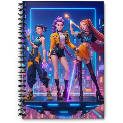 Huntrix Demon Hunter Spiral Notebook College Ruled Lined Journal for K-Pop Fans Students Awesome Gifts Anime Girls Halloween