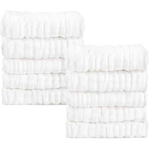 AIDEA Baby Washcloths and Burp Cloths, Absorbent Cotton Muslin Baby Towels, Large Soft Breathable Newborn Essentials for Boys and Girls, Newborn Essentials, White-10 Pack, 10"x10"