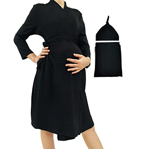 SUFEINI Swaddle Set with Matching Mommy Robe, Maternity Robe Nursing Hospital Delivery Labor Robes Pregnancy Women Loungewear