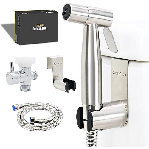 Handheld Toilet Bidet Sprayer — Adjustable Water Pressure, with Hose, Feminine & Pet Wash Kit, Bathroom Hygiene Attachment for Cloth Diaper Cleaning (Quick Install, Stainless Steel)