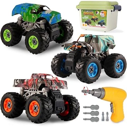 Take Apart Monster Truck Toys for Kids 3 4 5 6 7 8 Year Old Boys, STEM Educational Building Toys with Electric Drill & Storage Box Gift Birthday Christmas for Boys Girls Kids Toddlers