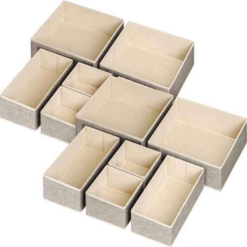 Criusia Underwear Drawer Organizer, 6 Set Foldable Underwear Drawer Organizer and Closet Dividers,Storage Box for Clothes, Socks, Underwear (6 Bins, Beige)