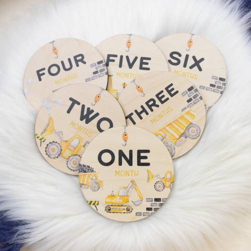Construction Milestone Cards, Baby Milestone Digger Discs Marker, Wood Milestone Cards, Baby Milestones, Construction Nursery Theme B21
